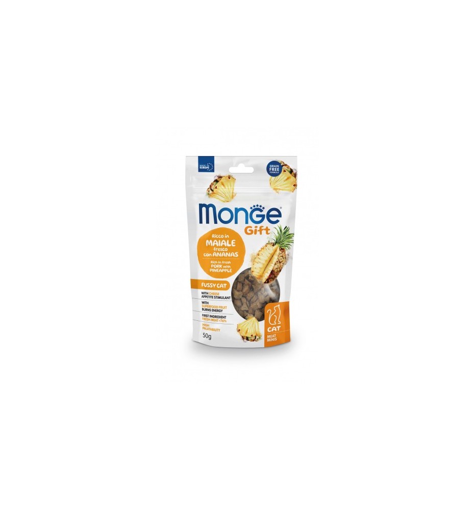 Monge Gift Gatto Appetito Difficile Ricco in Maiale Fresco con Ananas e Formaggio Meat Minis