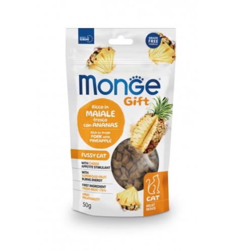 Monge Gift Gatto Appetito Difficile Ricco in Maiale Fresco con Ananas e Formaggio Meat Minis