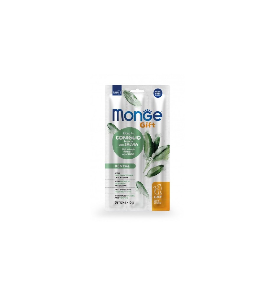 Monge Gift Gatto Dental Ricco in Coniglio Fresco con Salvia Soft Stick
