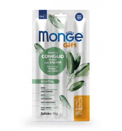 Monge Gift Gatto Dental Ricco in Coniglio Fresco con Salvia Soft Stick