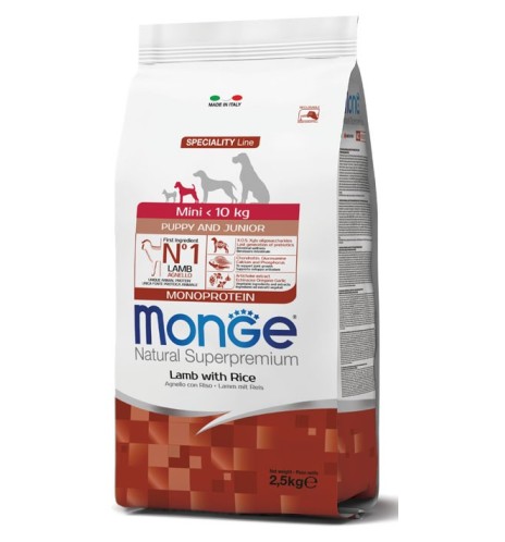 Monge Natural Superpremium Mini Puppy & Junior Monoprotein Agnello con Riso