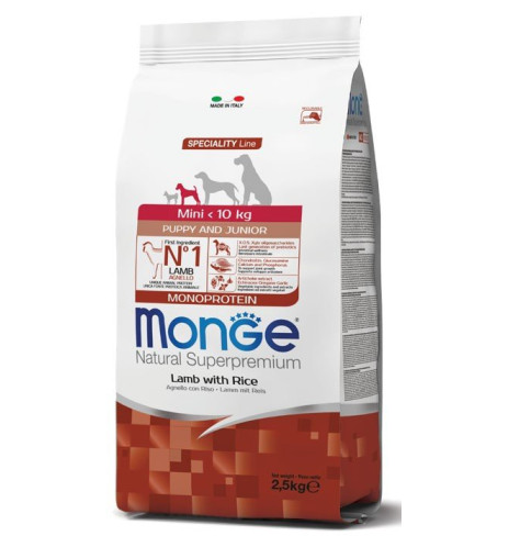 Monge Natural Superpremium Mini Puppy & Junior Monoprotein Agnello con Riso