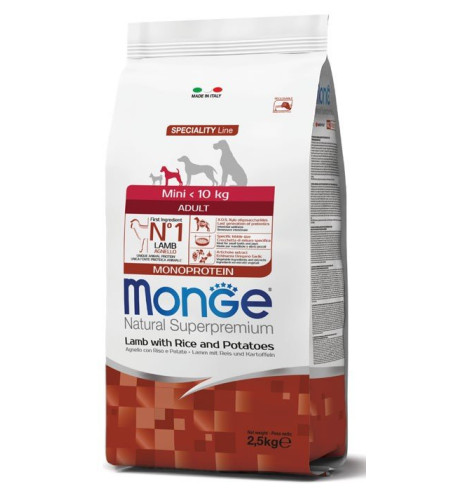 Monge Natural Superpremium Mini Adult Monoprotein Agnello con Riso e Patate