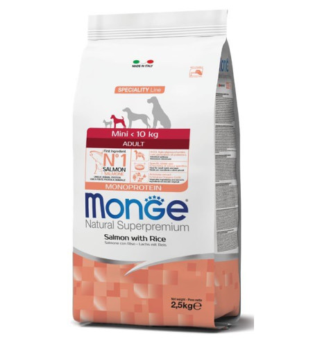 Monge Natural Superpremium Mini Adult Monoprotein Salmone con Riso