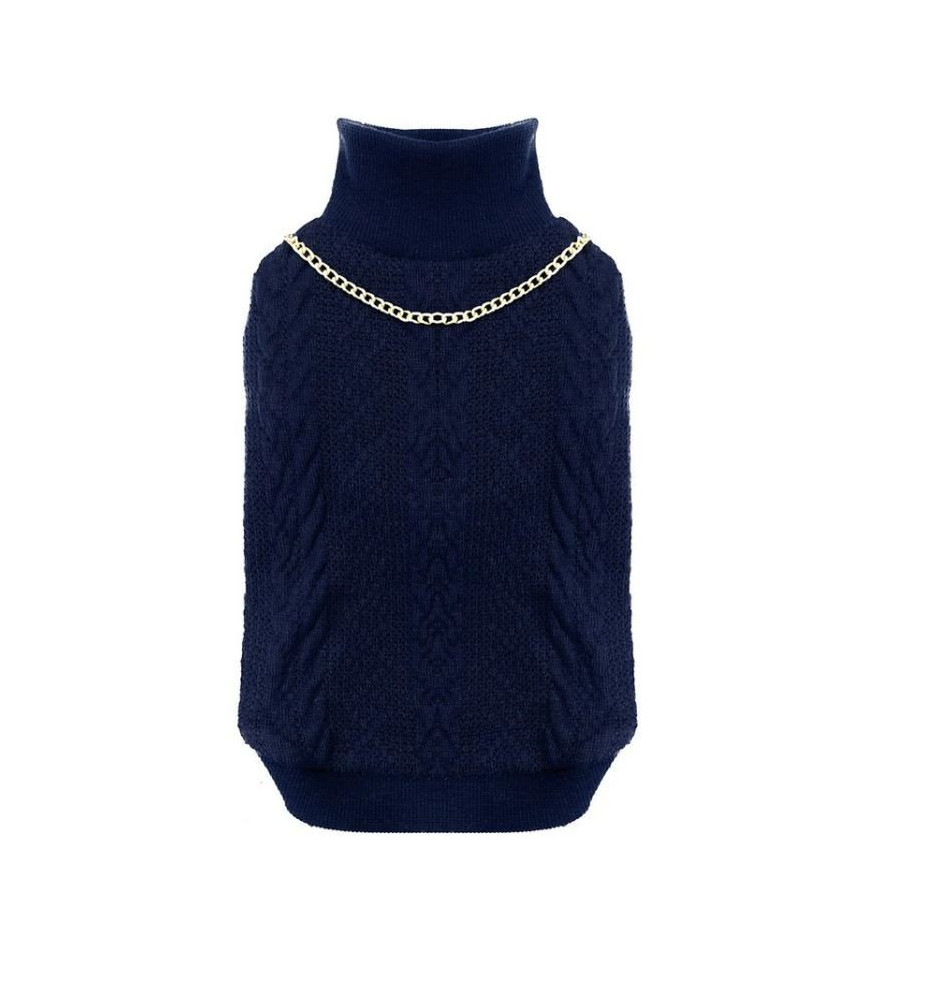 Maglioncino per cani a collo alto - Chains Blu Croci
