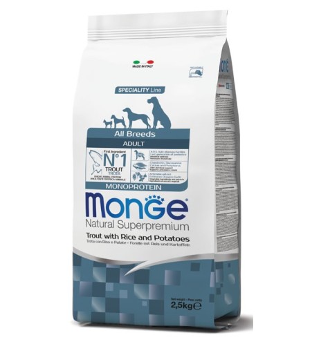Monge Natural Superpremium All Breeds Adult Monoprotein Trota con Riso e Patate