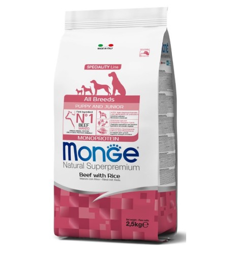 Monge Natural Superpremium All Breeds Puppy & Junior Monoprotein Manzo con Riso